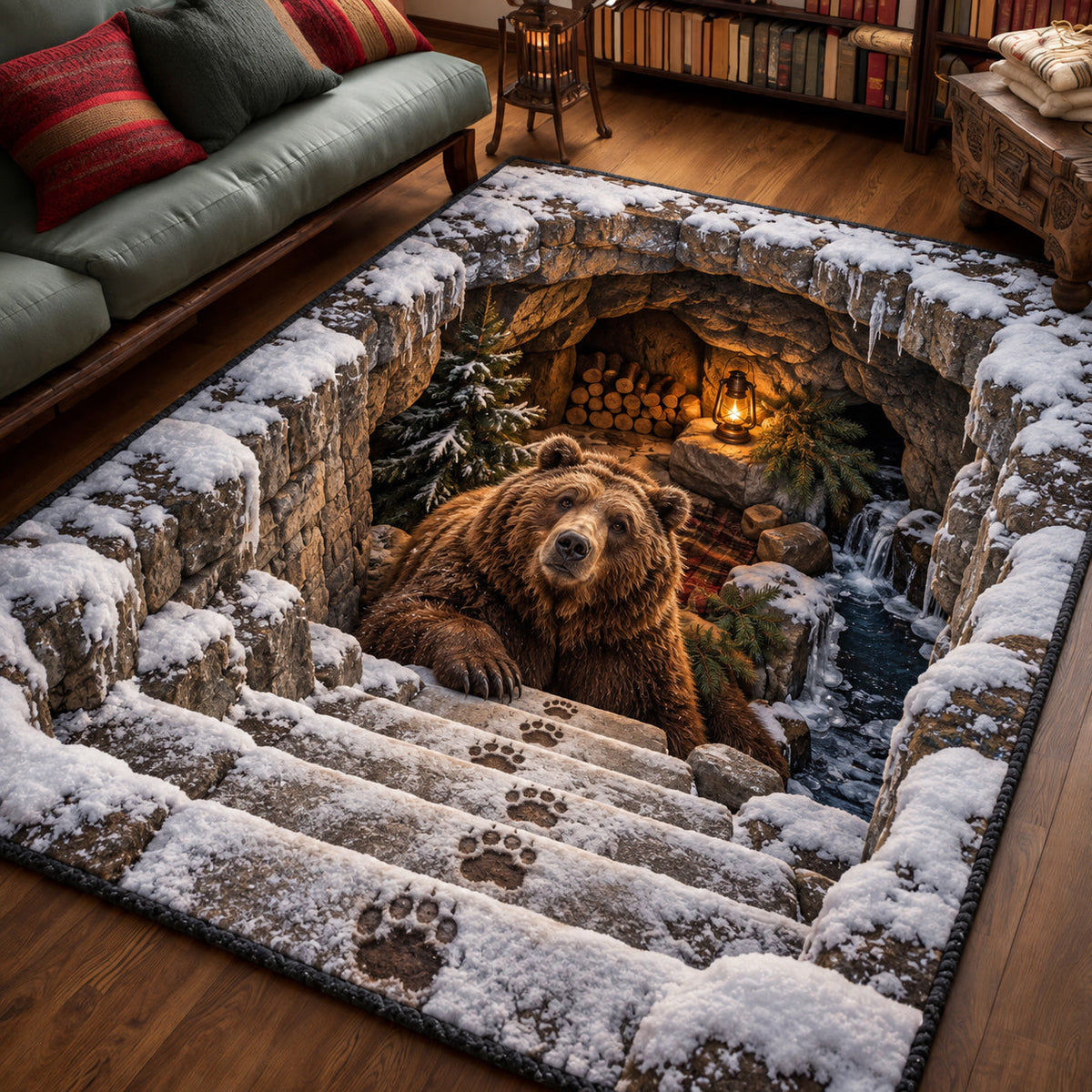Bear Den area rug in a living room