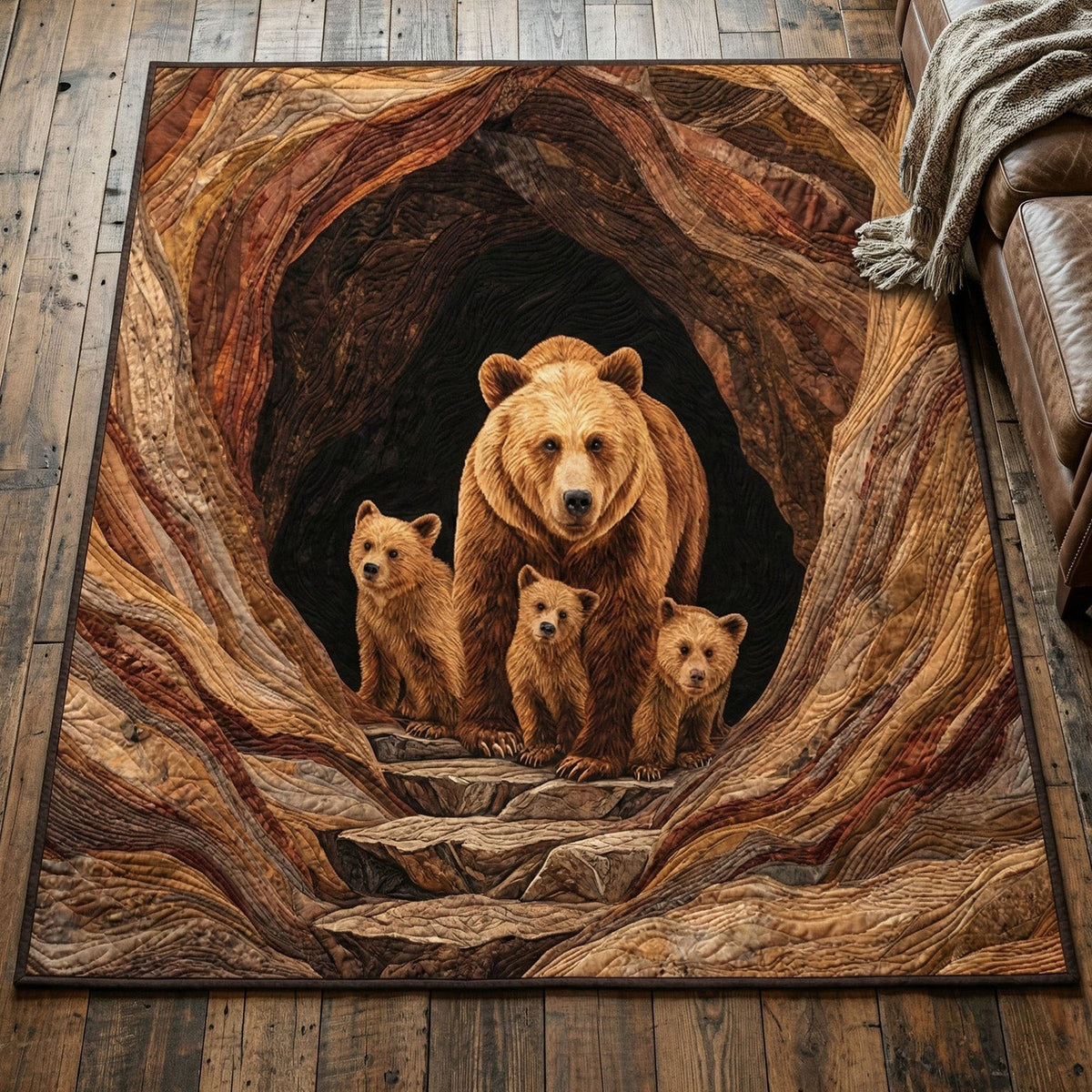 Bear Family Den area rug in a living room