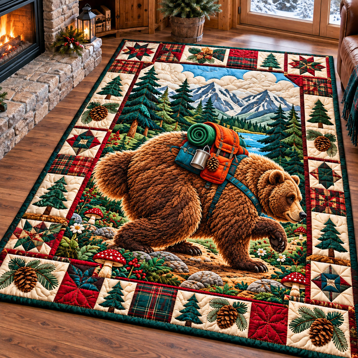 Bear Forest Haven area rug in a living room