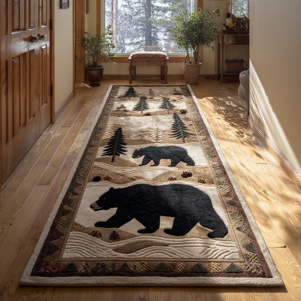 Bear Grove Journey Runner Carpet Runner Rug - Cute Pet Design | Animal Printed Runner Rug