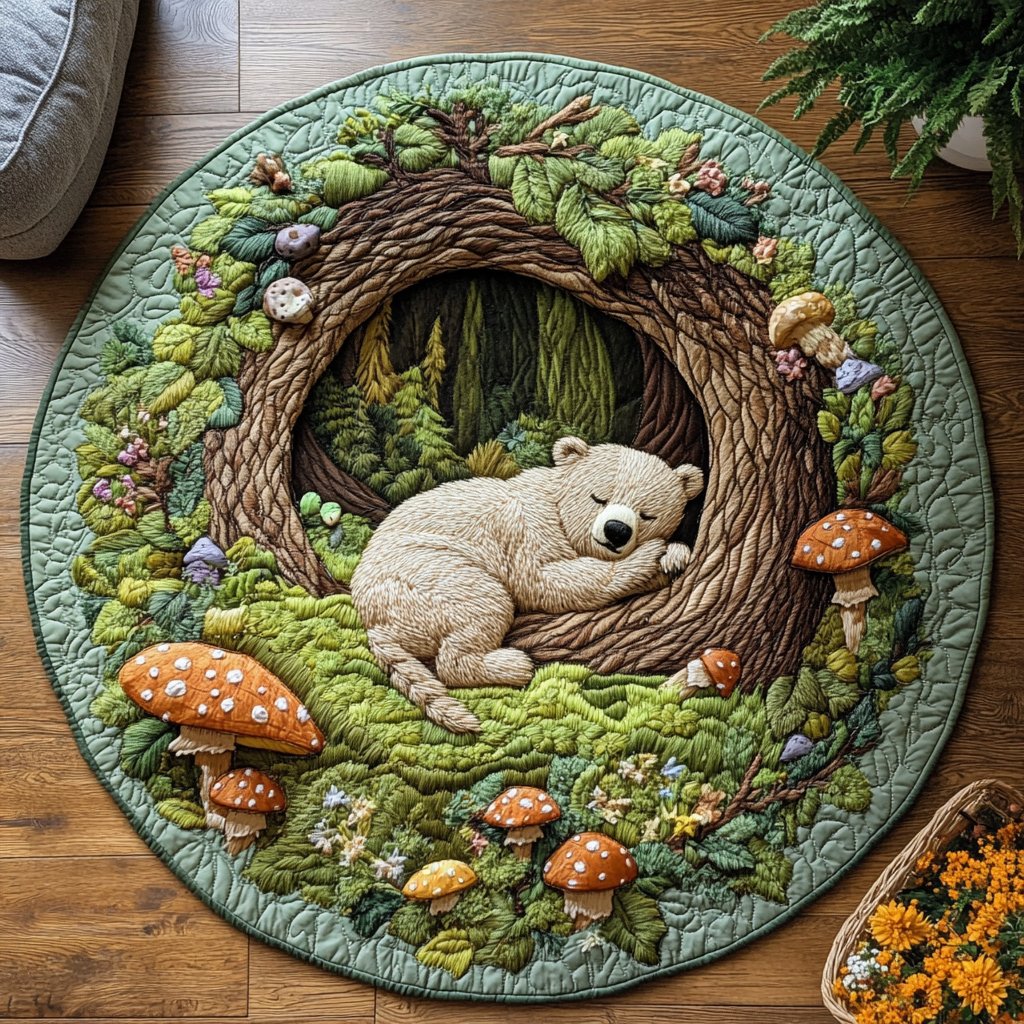 Bear Haven Round Mat Rug - washable non-slip printed rug