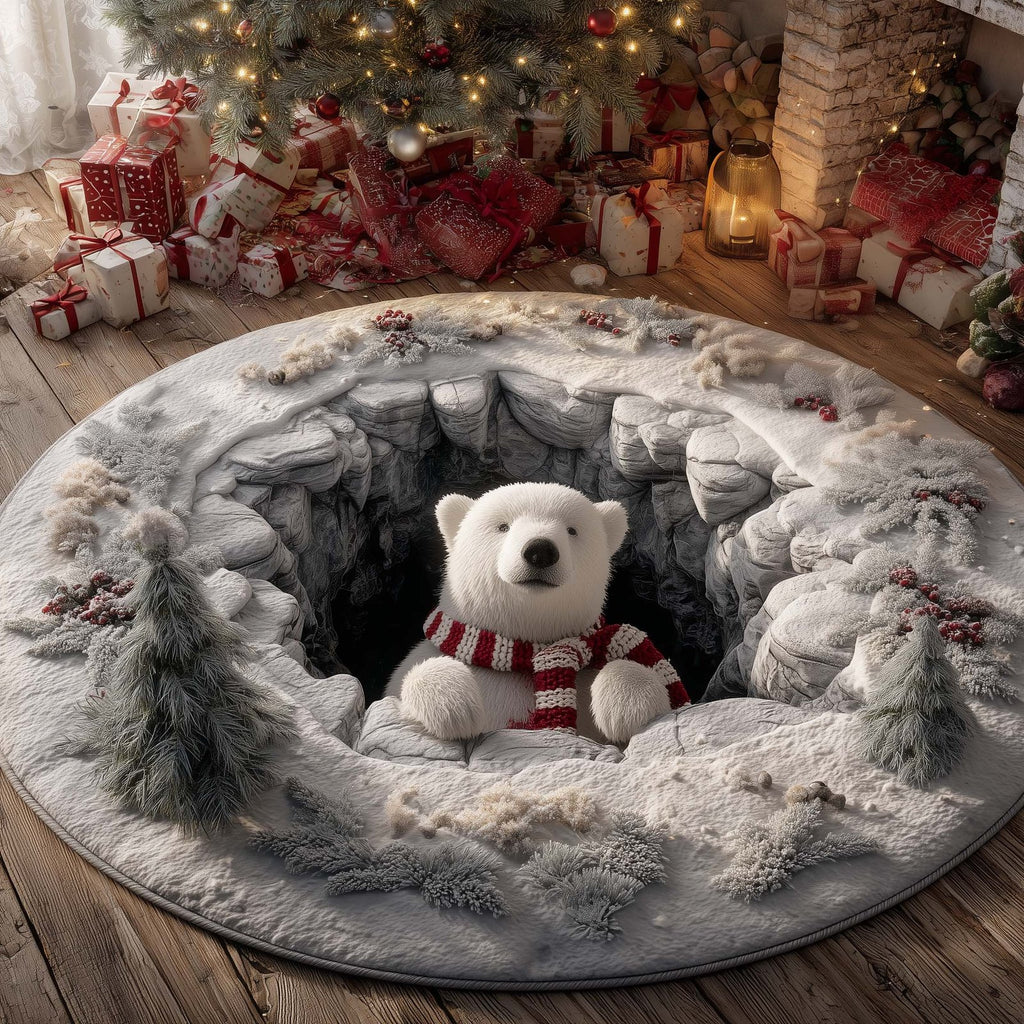 Bear Holiday Delight Round Mat Rug - Cute Pet Design | Animal Printed Home Decor