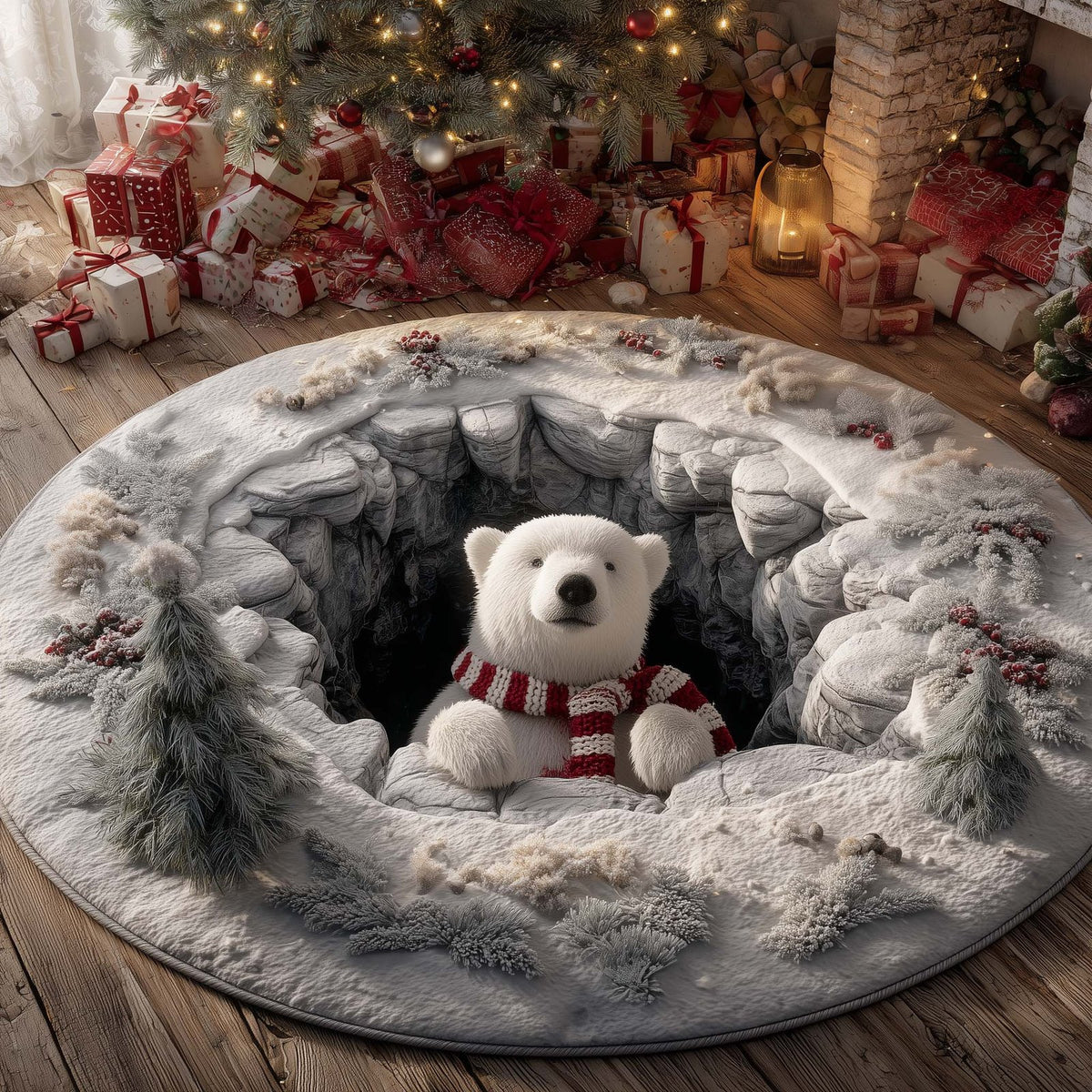 Bear Holiday Delight Christmas Round Mat Rug - washable non-slip printed rug