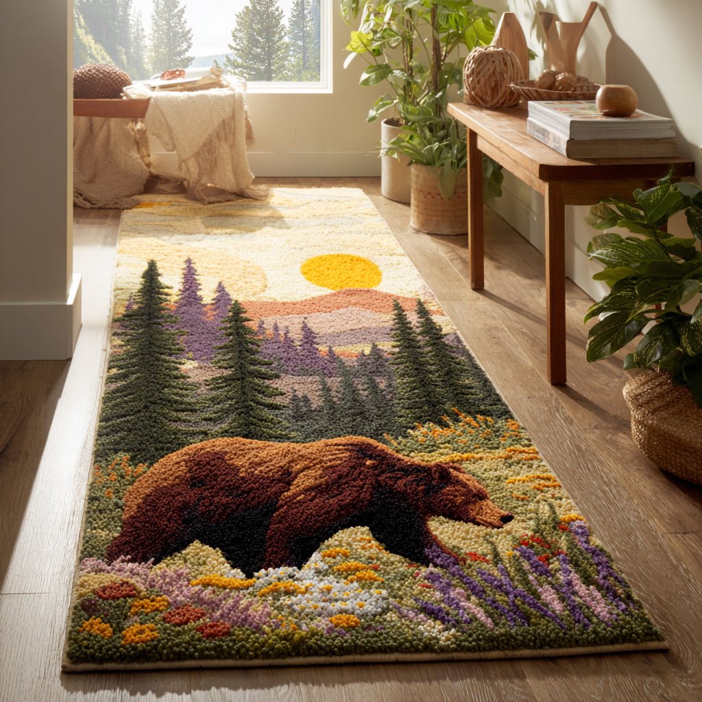 Bear In Forest Runner Carpet Runner Rug - Cute Pet Design | Animal Printed Runner Rug