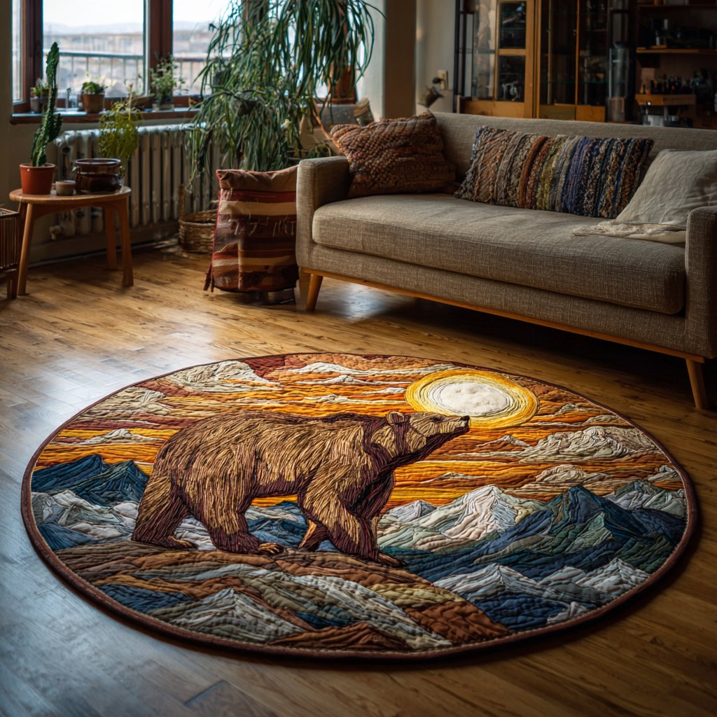 Bear Journey Round Mat Rug - washable non-slip printed rug