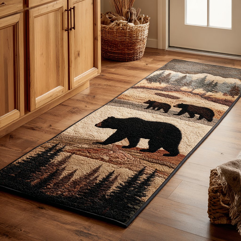 Bear Meadow Runner Carpet Runner Rug - Cute Pet Design | Animal Printed Runner Rug