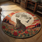 Bear Moon Flowerfield Round Mat Rug - washable non-slip printed rug