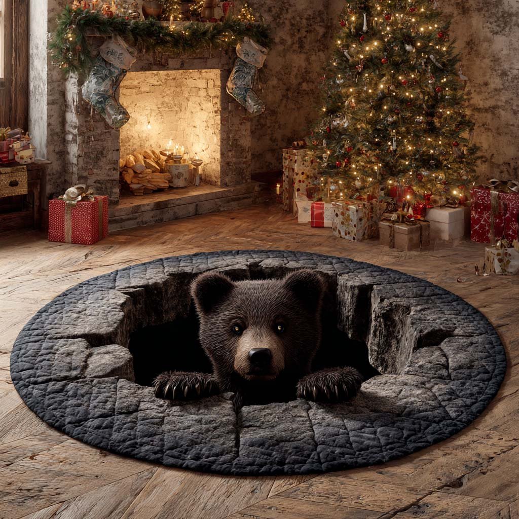 Bear Round Mat Rug - washable non-slip printed rug
