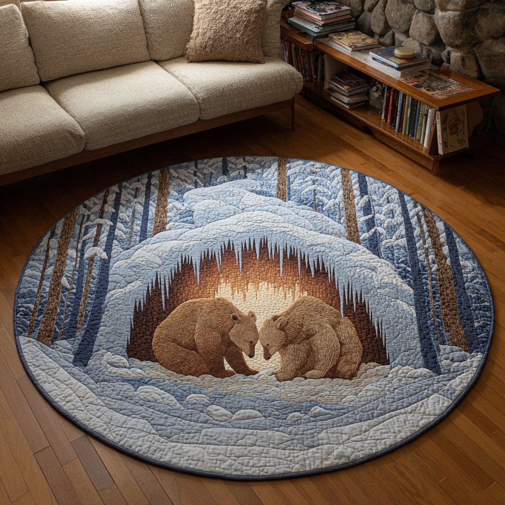 Bear Rise Round Mat Rug - washable non-slip printed rug