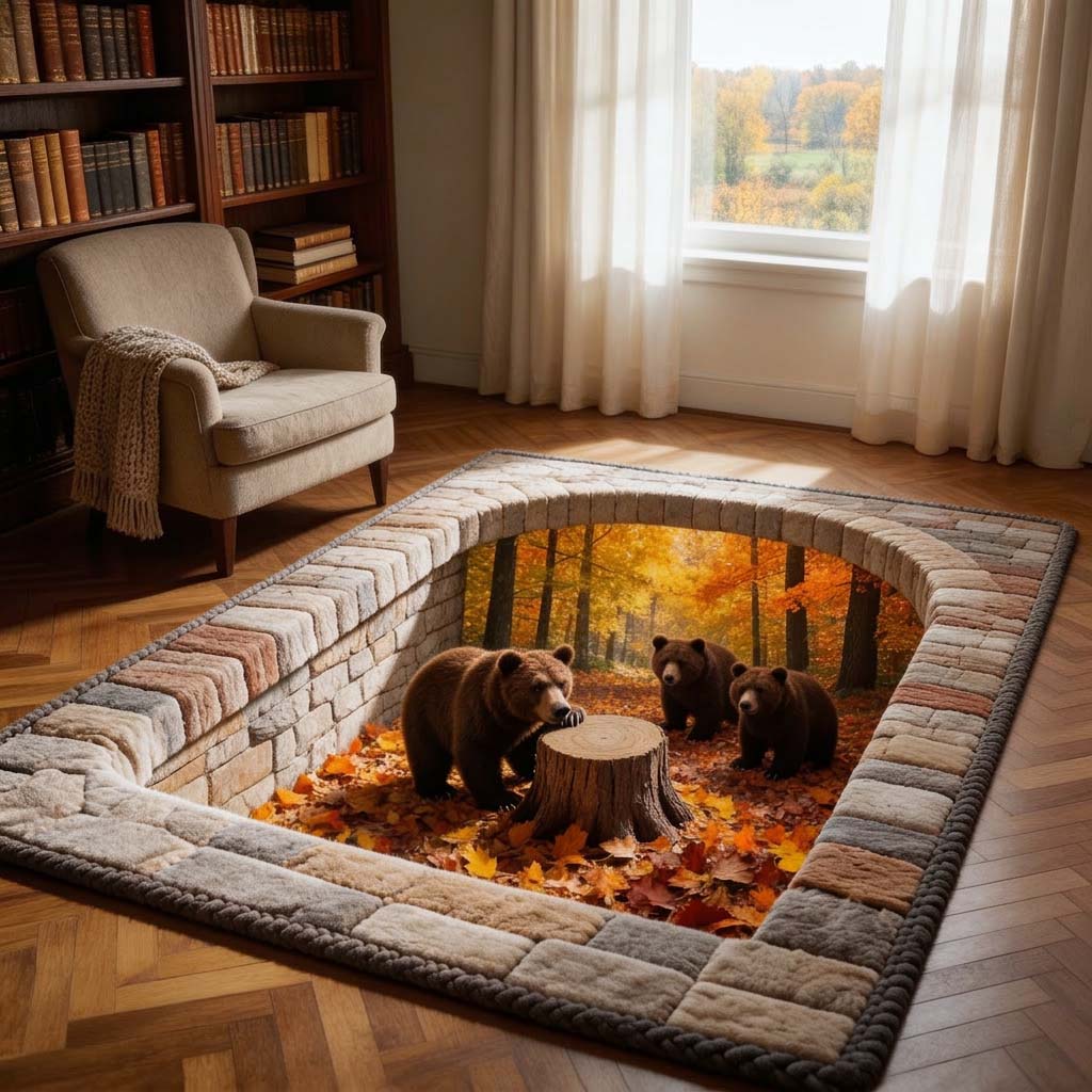 Bear Spirit area rug in a living room