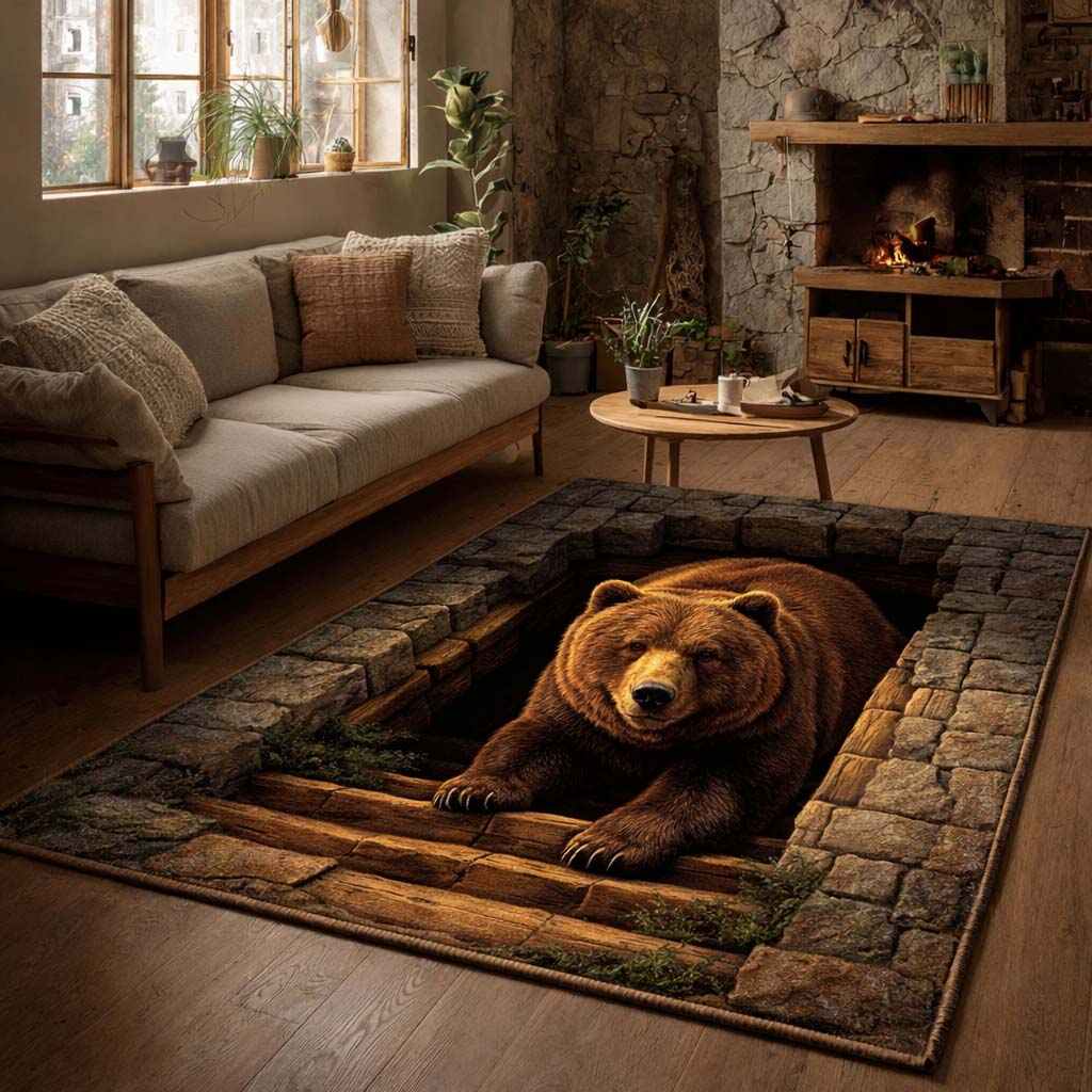 Bear Spirit area rug in a living room