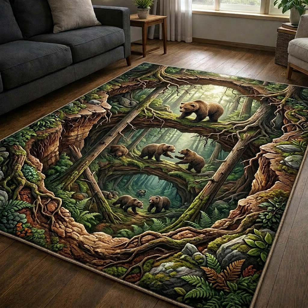 Bear Spirit area rug in a living room