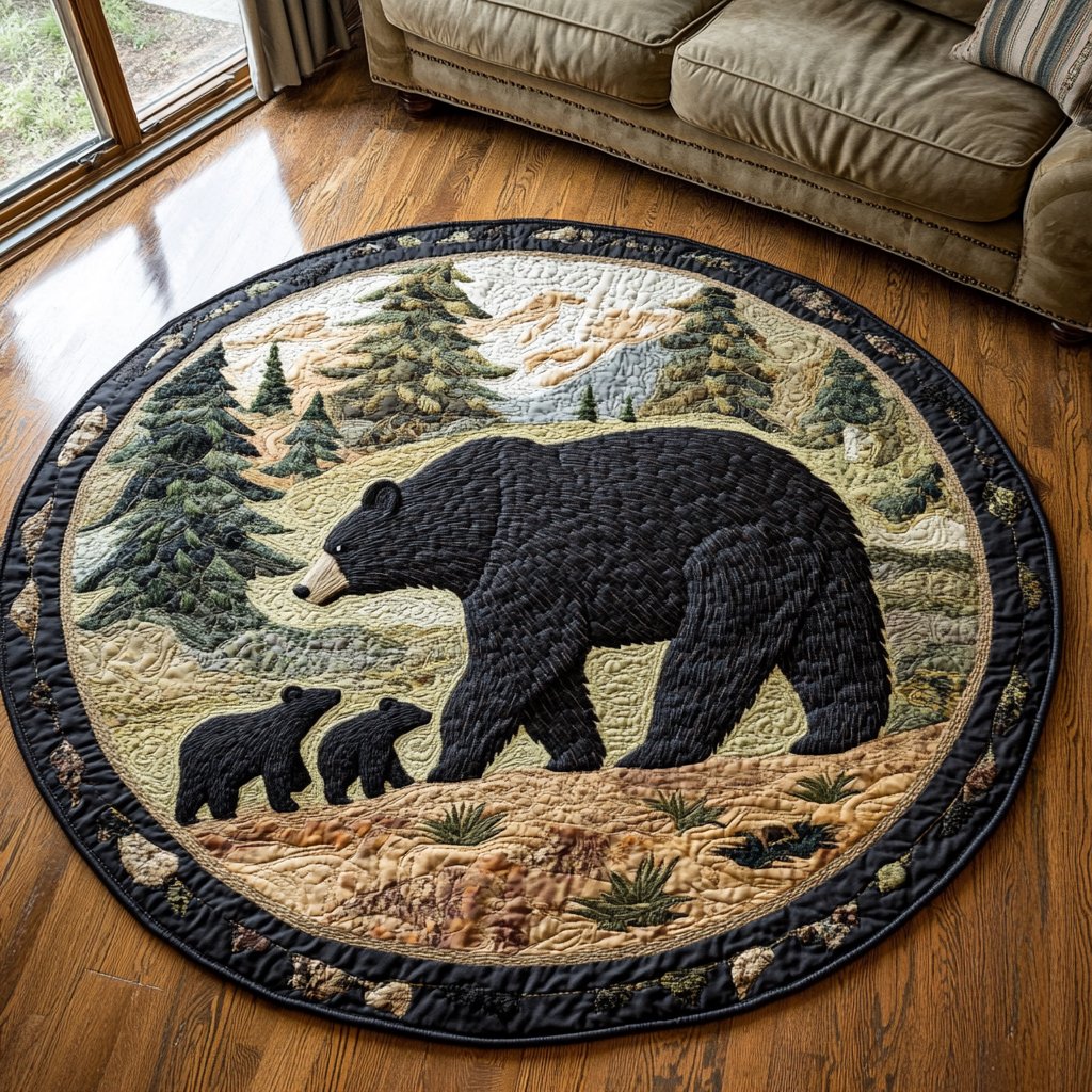 Bear Spirit Round Mat Rug - washable non-slip printed rug