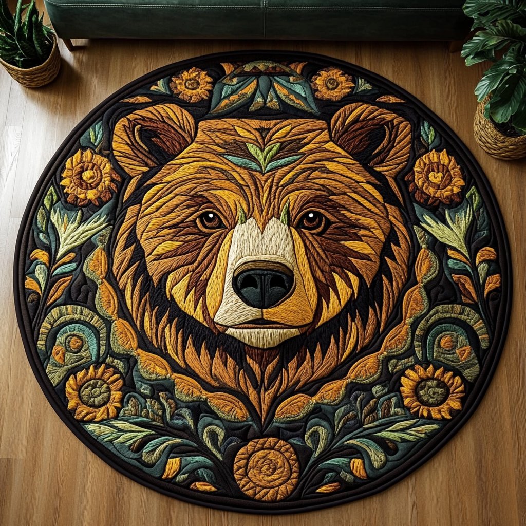 Bear Wilderness Round Mat Rug - washable non-slip printed rug