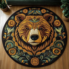 Bear Wilderness Round Mat Rug - washable non-slip printed rug