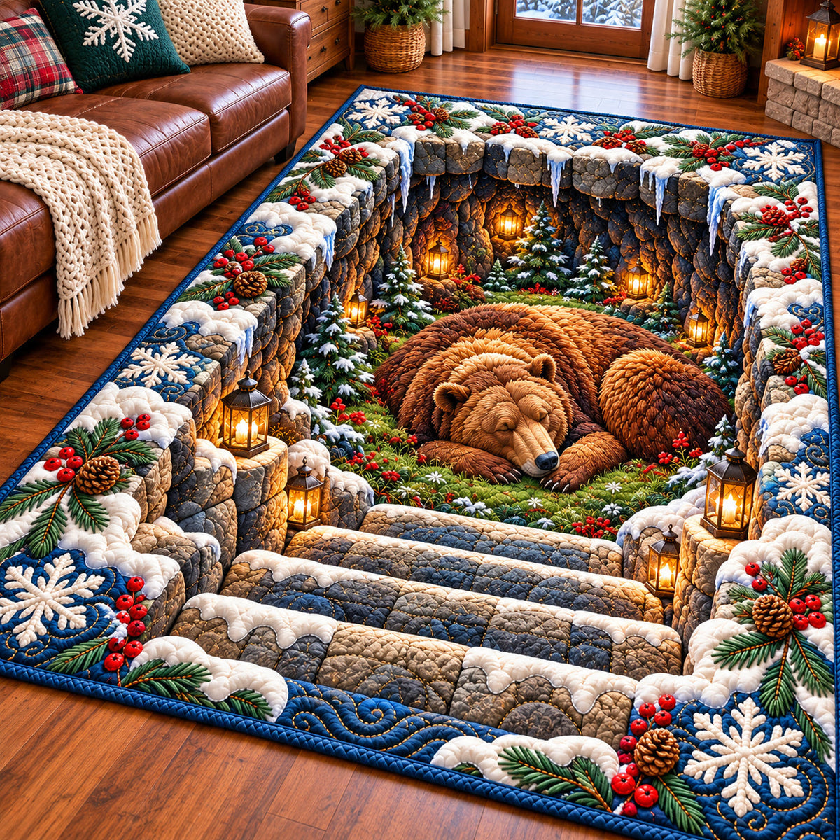 Bear Woodland Journey area rug in a living room