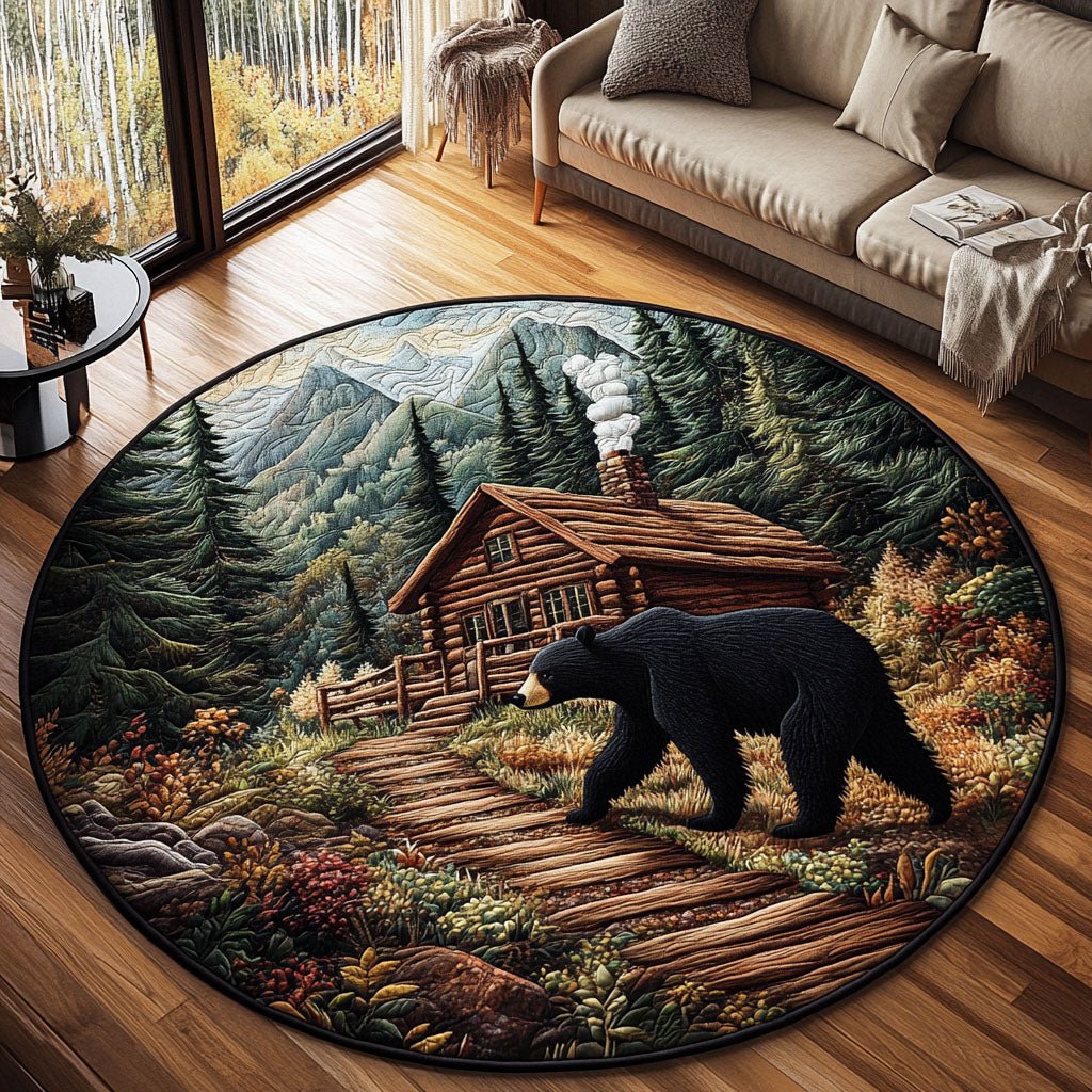 Bearwood Retreat Round Mat Rug - washable non-slip printed rug