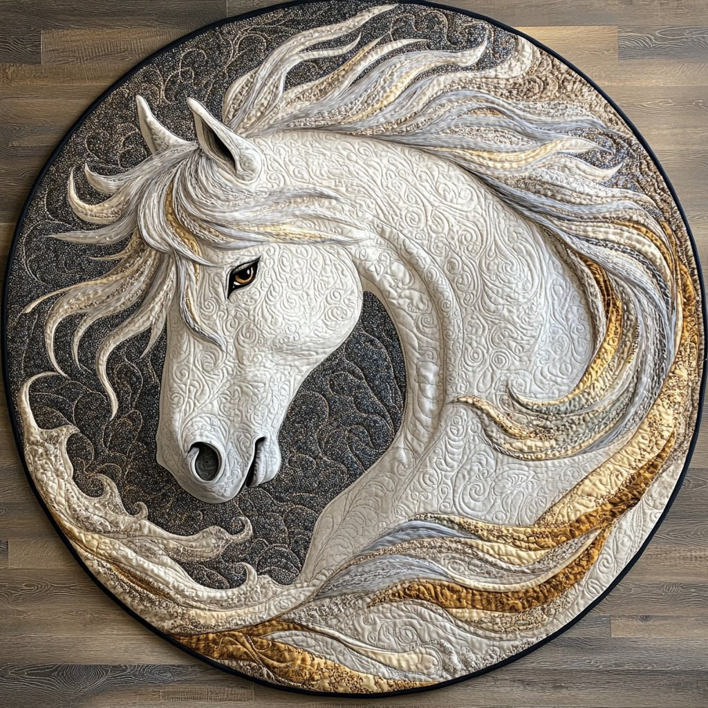 Beautiful White Horse Round Mat Rug - Cute Pet Design | Animal Printed Home Decor