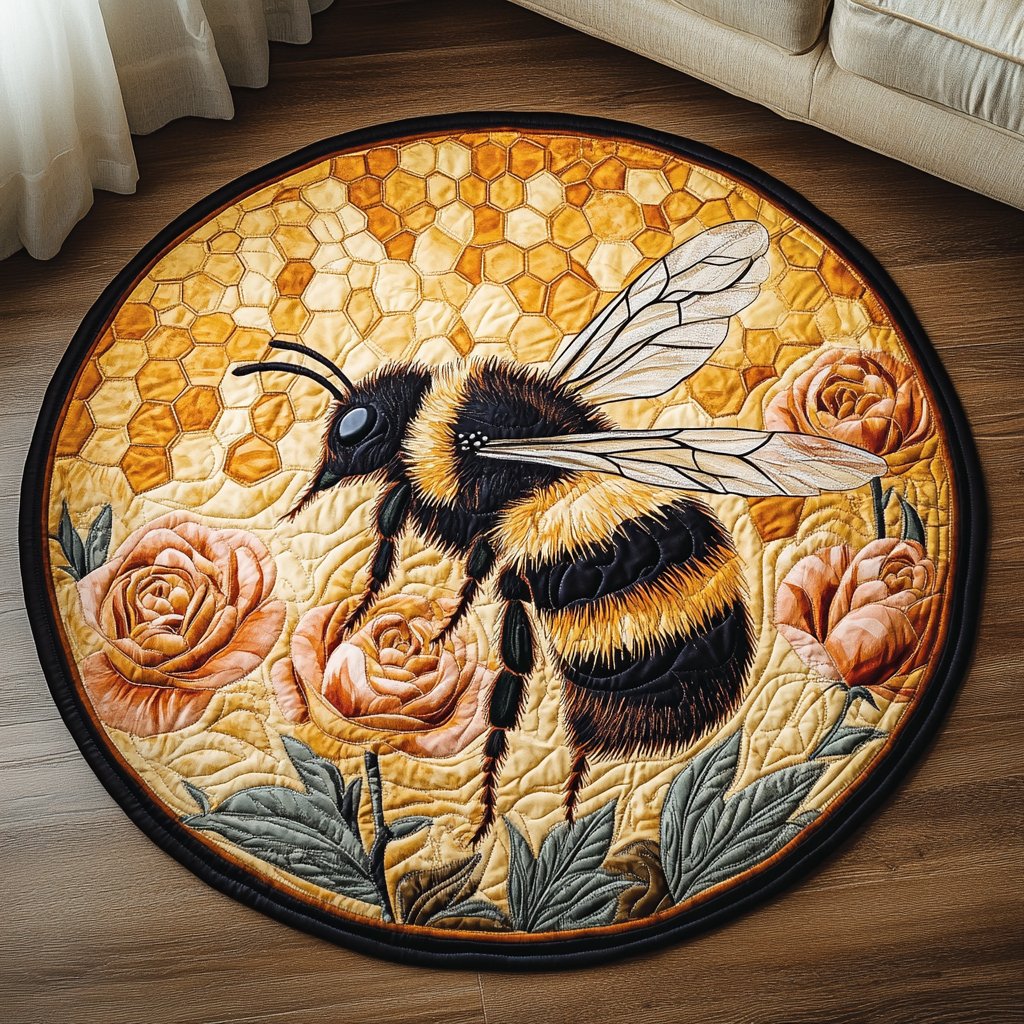 Bee Blossom Round Mat Rug - Nature Design | Serene Home Decor