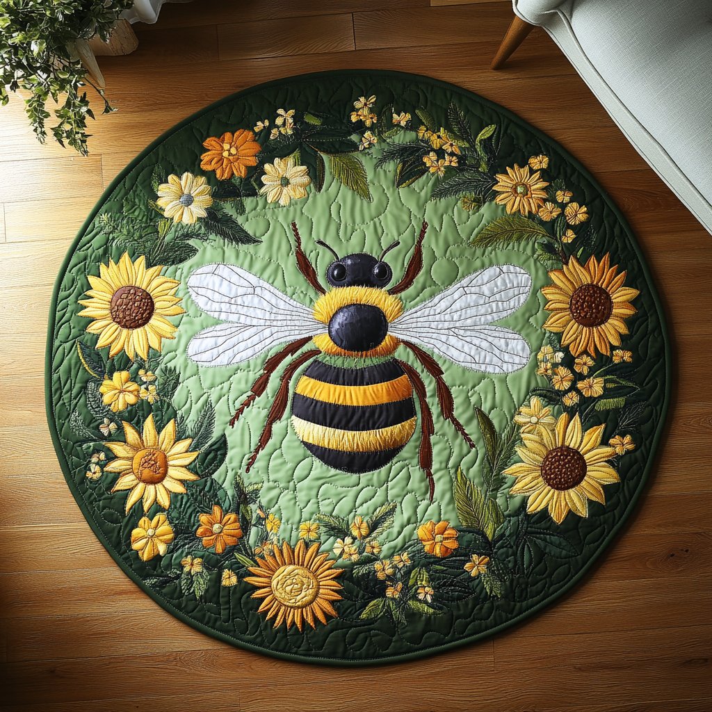 Bee Blossom Round Mat Rug - Nature Design | Serene Home Decor