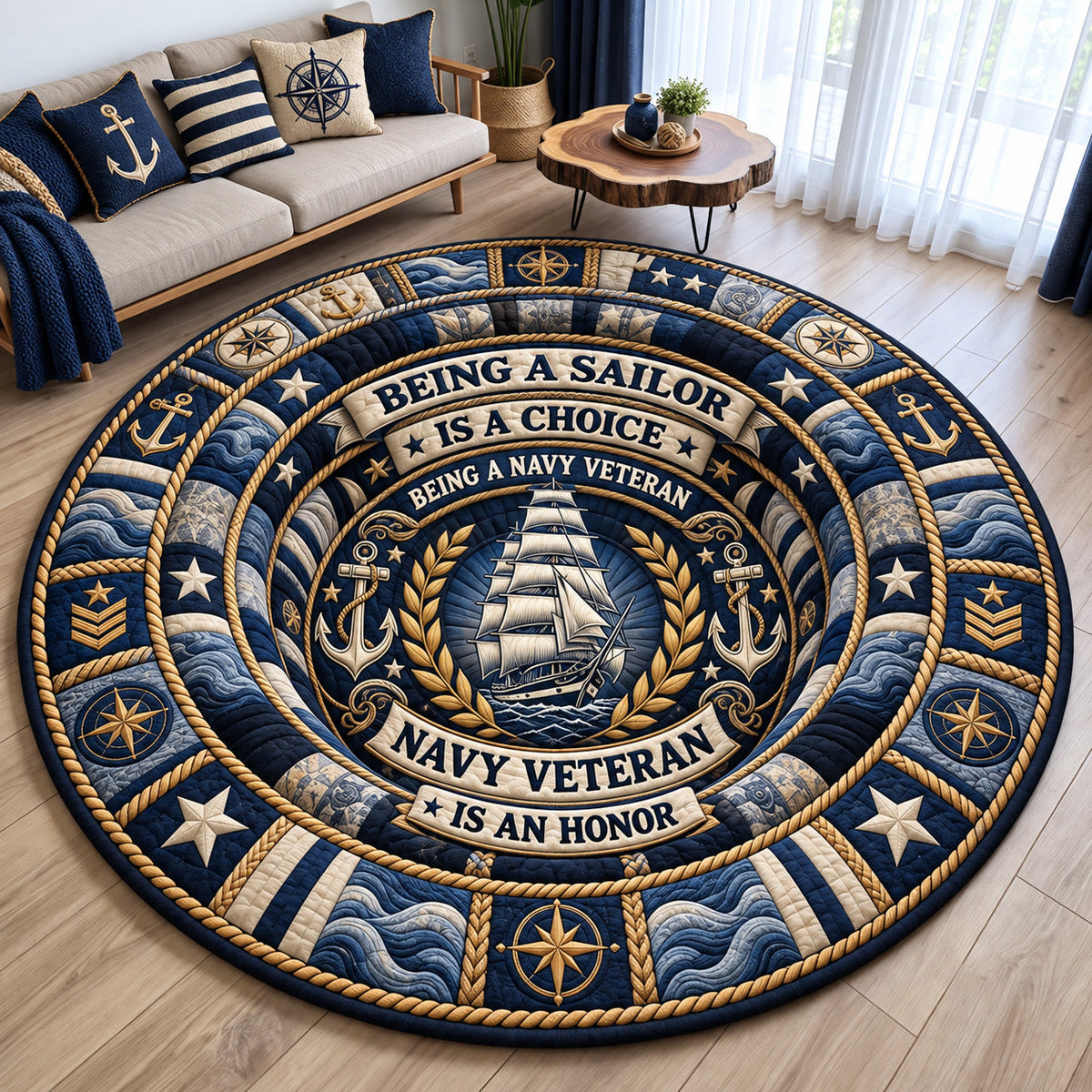 Being A Navy Veteran Is An Honor Round Mat Rug - Nature Design | Serene Home Decor - washable non-slip printed rug