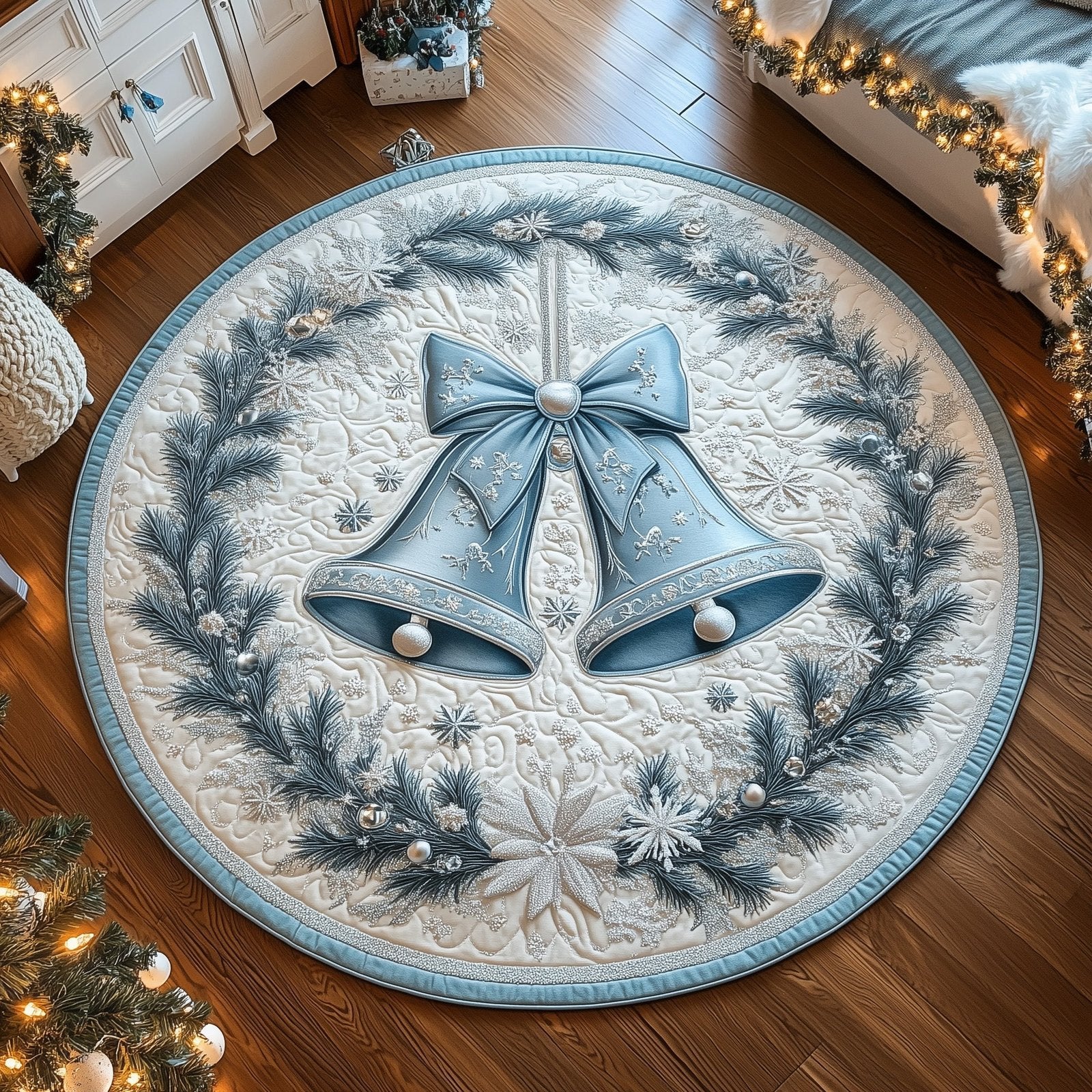 Bell in Blue Round Mat Rug - Nature Design | Serene Home Decor
