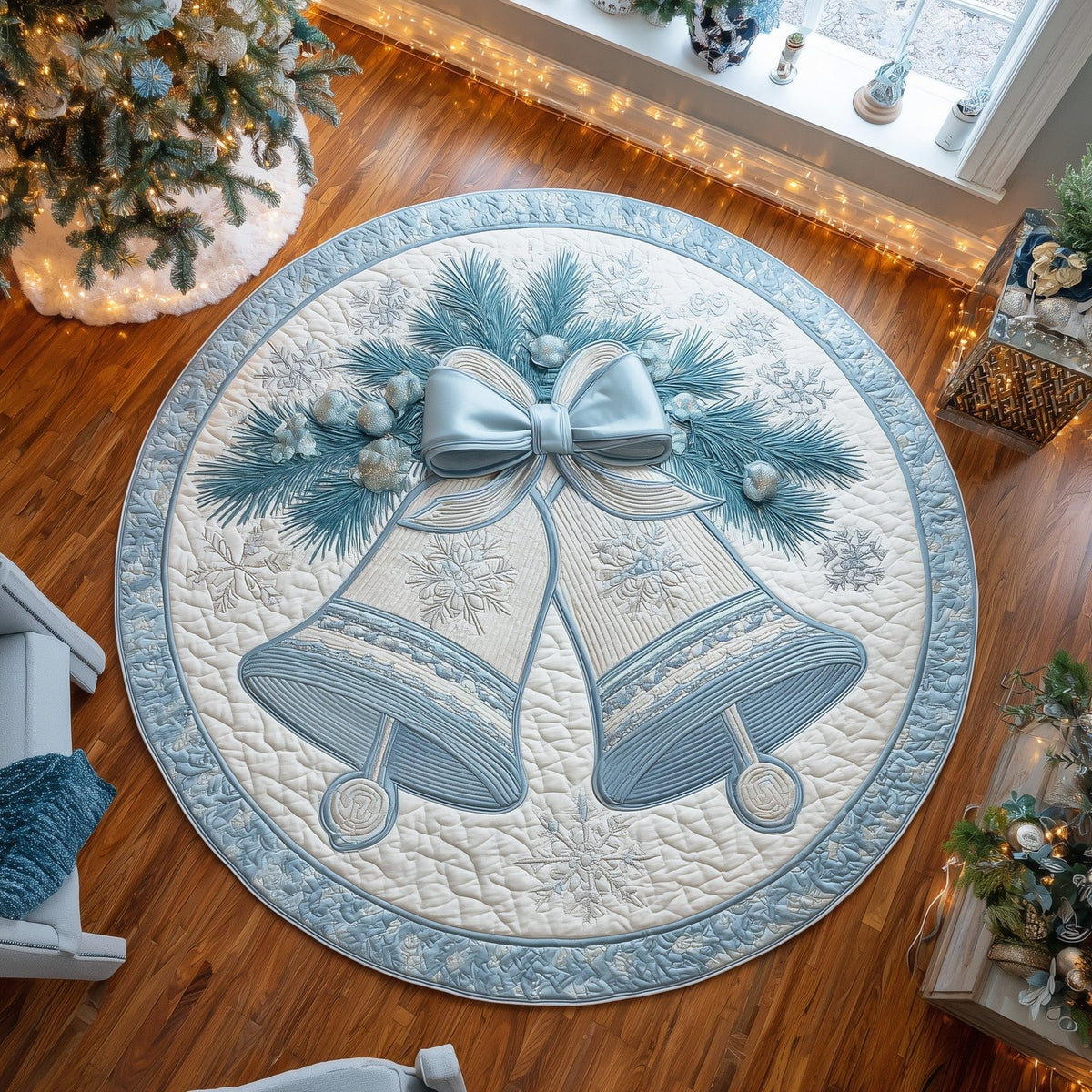 Bell in Blue Round Mat Rug - Nature Design | Serene Home Decor