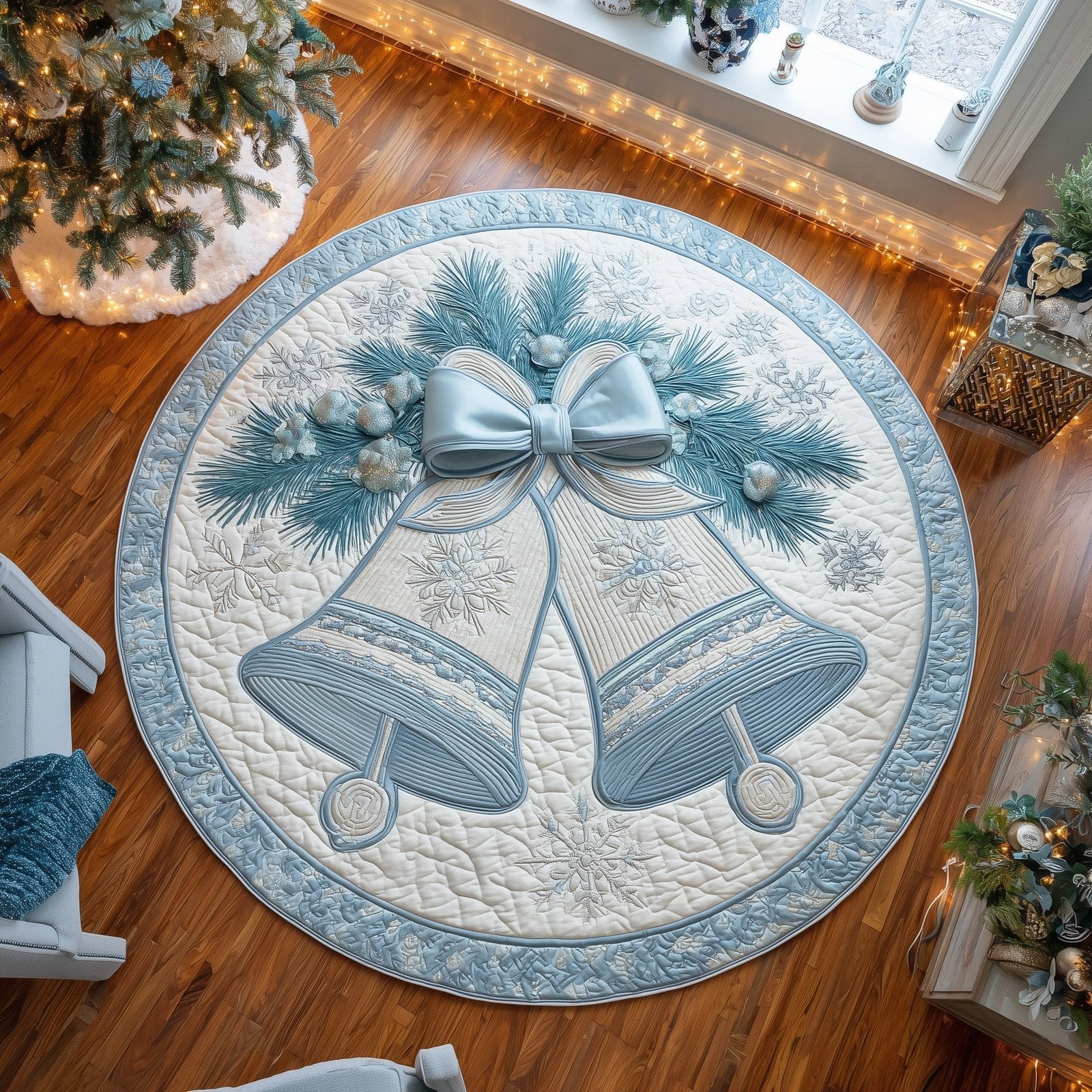 Bell in Blue Round Mat Rug - Nature Design | Serene Home Decor