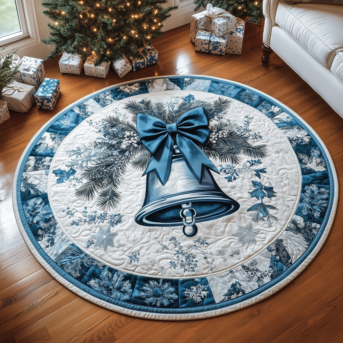 Bell in Blue Round Mat Rug - Nature Design | Serene Home Decor