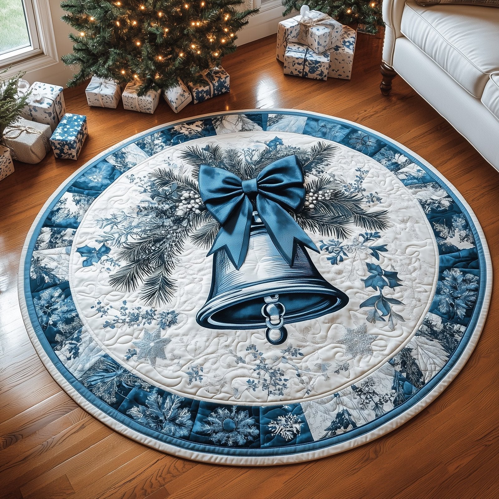 Bell in Blue Round Mat Rug - Nature Design | Serene Home Decor