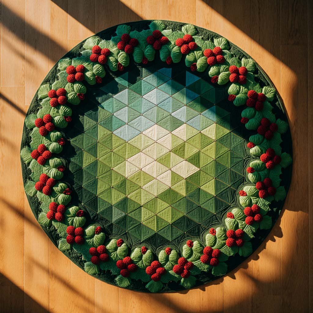 Berry Garland Round Mat Rug - washable non-slip printed rug