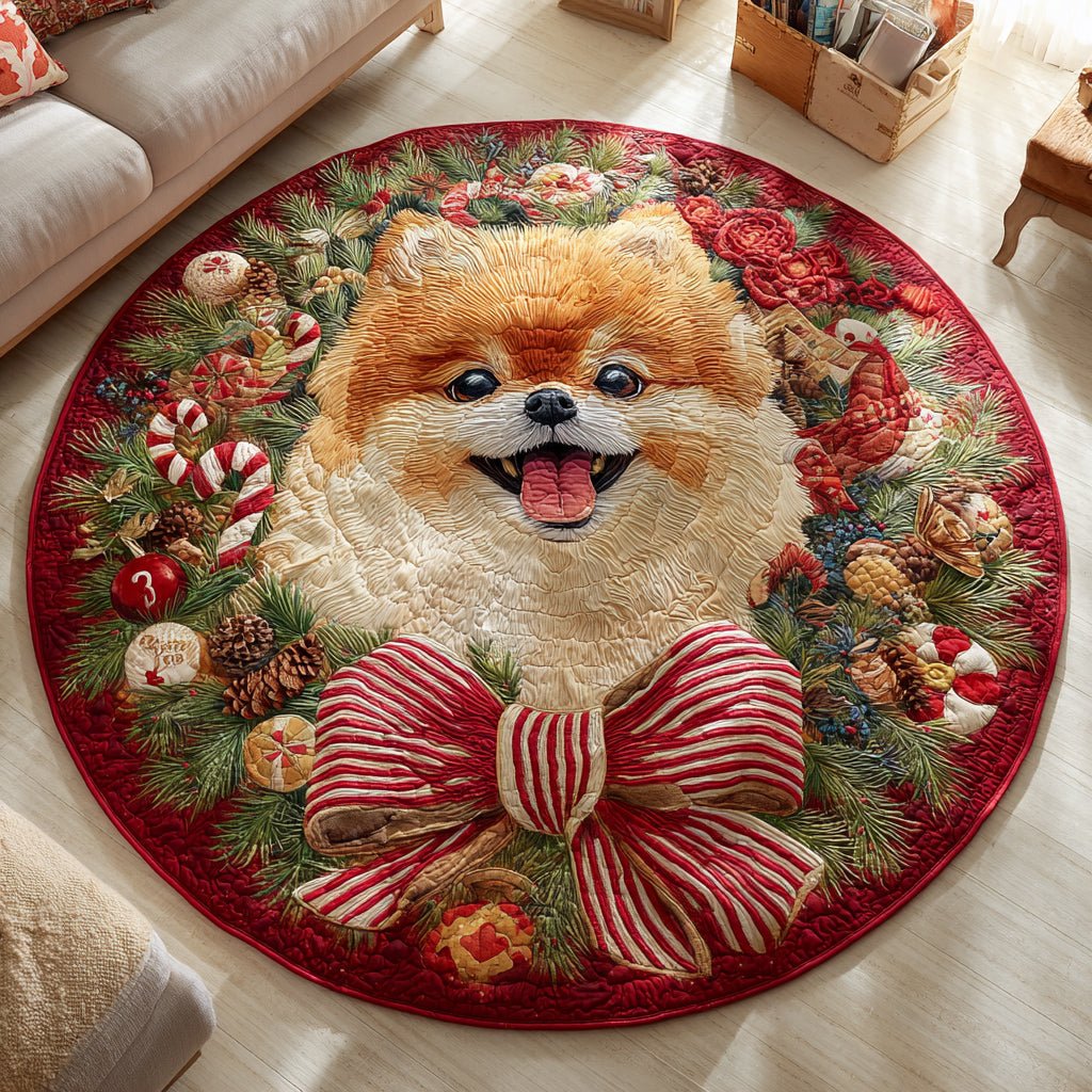 Berry Pom Wreath Round Mat Rug - washable non-slip printed rug