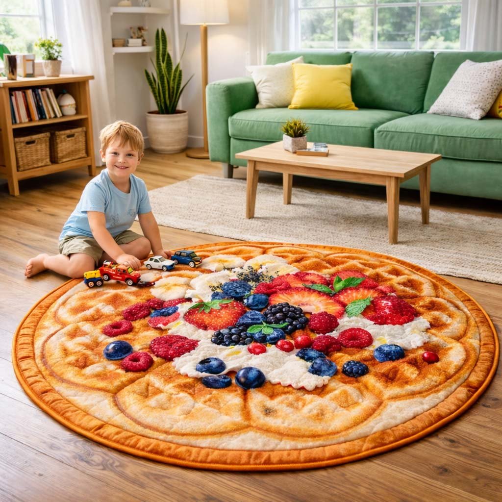 Berry Waffle Delight Round Mat Rug - washable non-slip printed rug