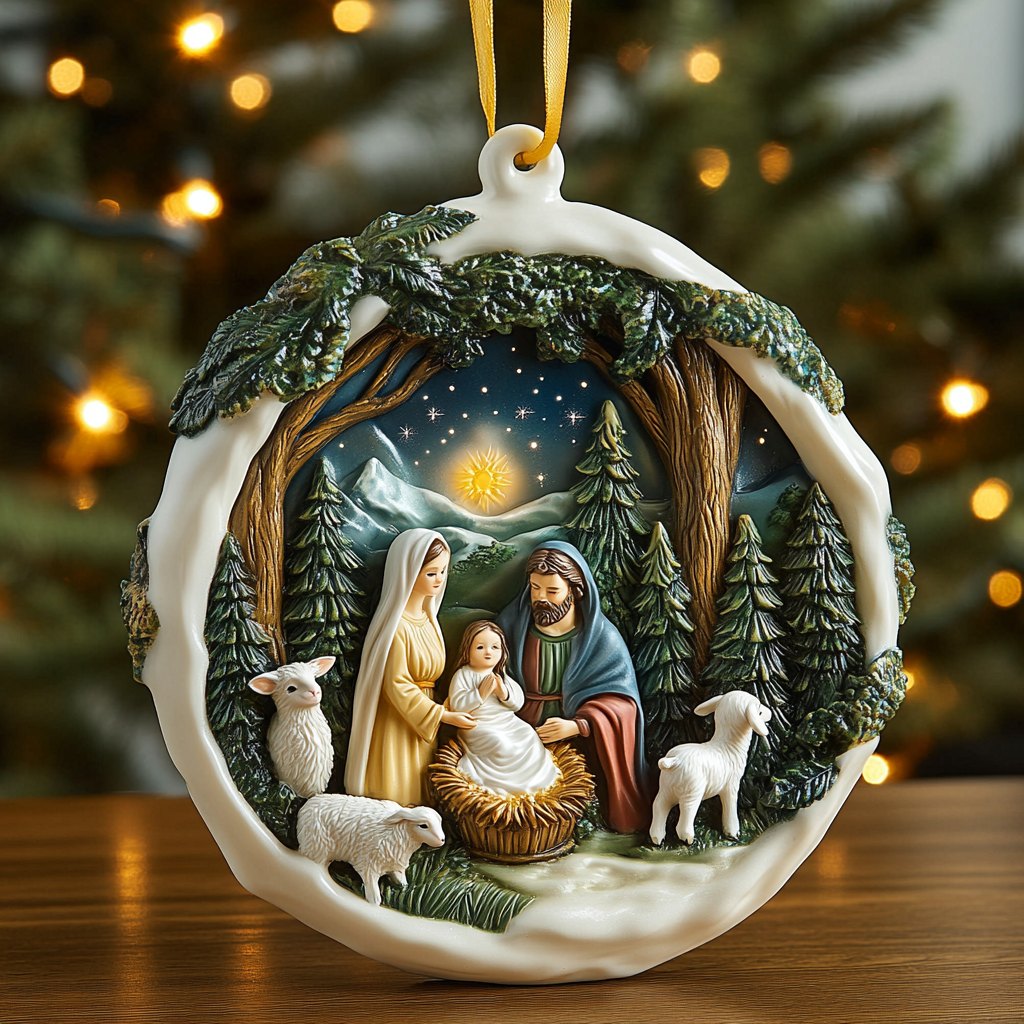 Snowy Arch Nativity Christmas Ornament