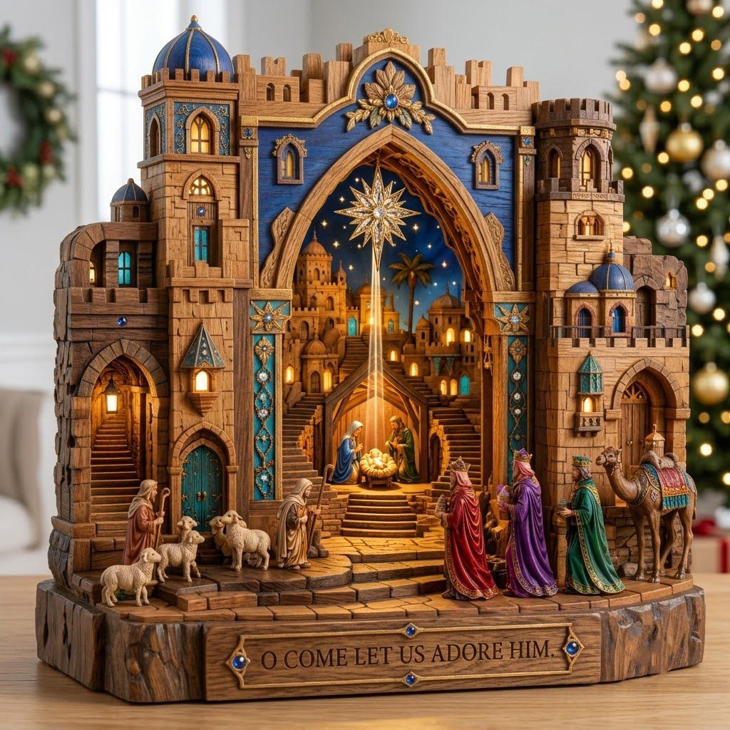 Bethlehem Castle wooden block, laser-cut 3-layer wood