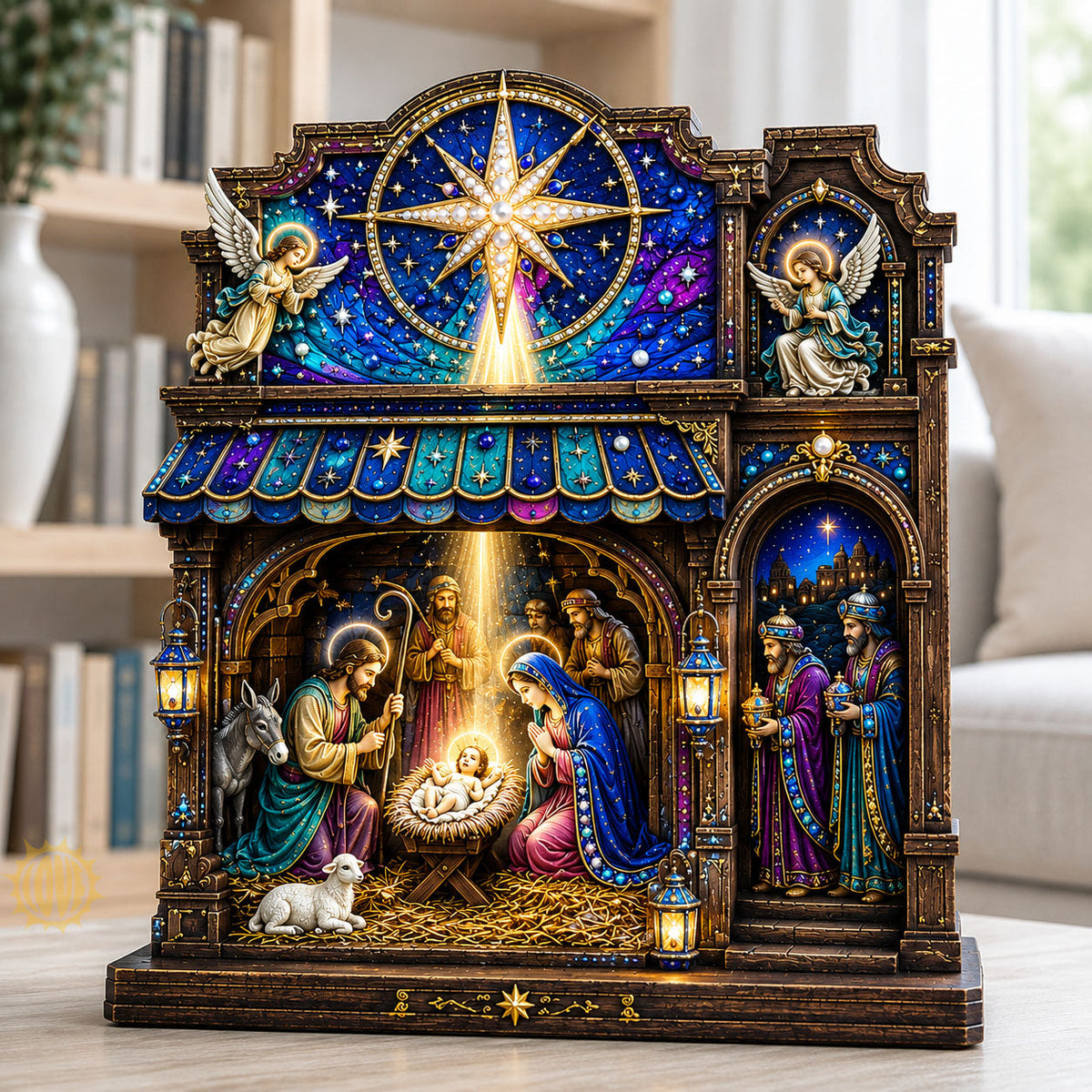 Bethlehem Nativity Scene wooden block, laser-cut 3-layer wood
