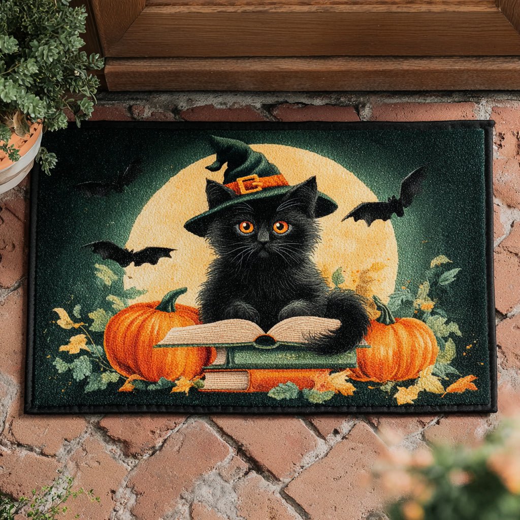 Bewitching Cat Halloween Doormat - Seasonal Holiday Design | Printed Welcome Doormat