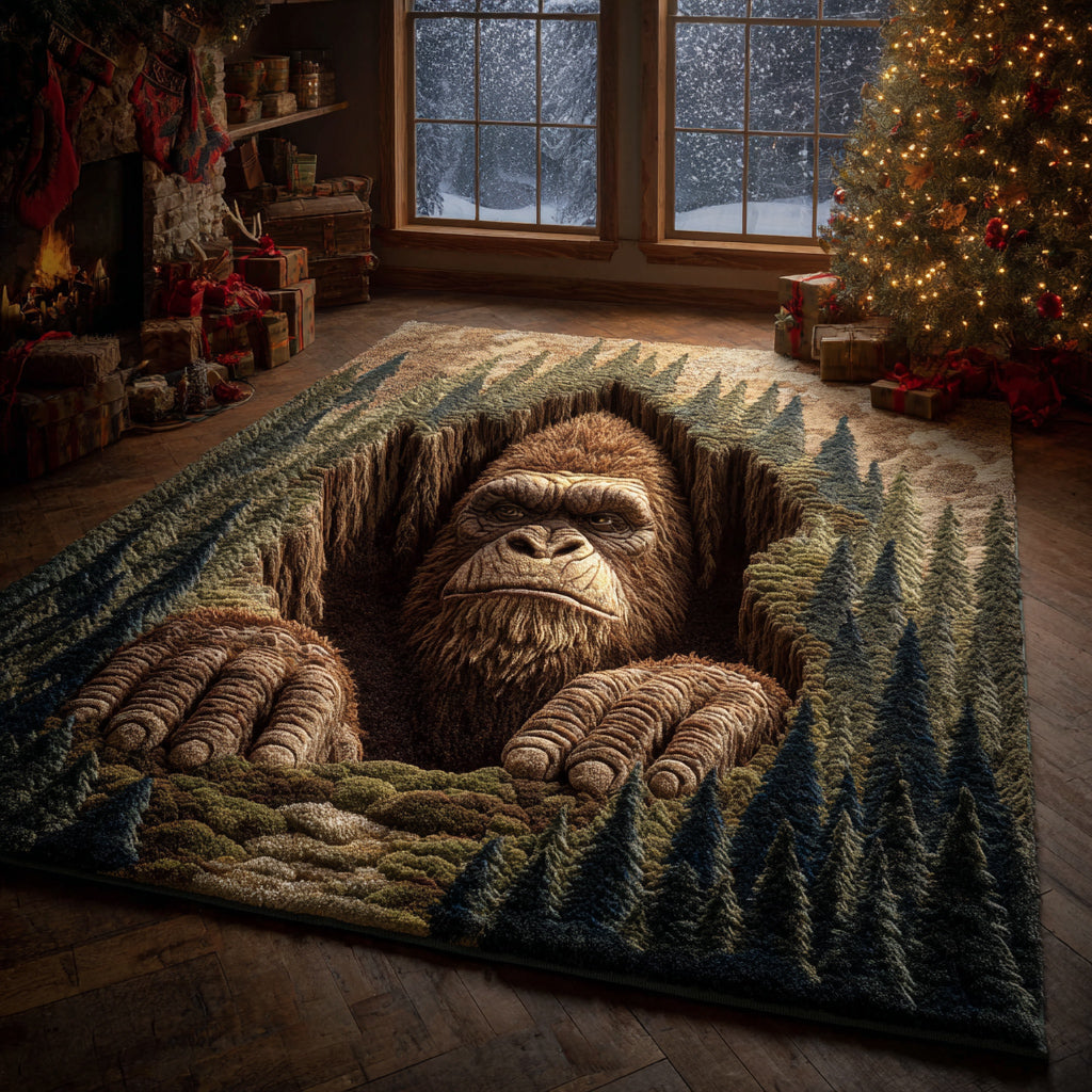 Bigfoot Abyss Presence area rug in a living room