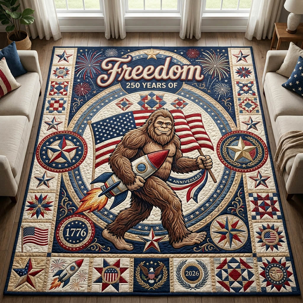 Bigfoot America area rug in a living room