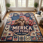 Bigfoot America area rug in a living room