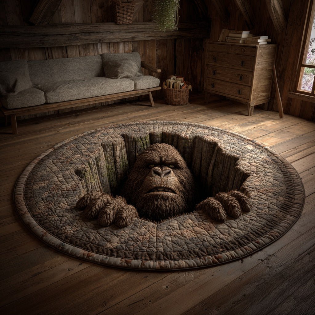 Bigfoot Cave Out Round Mat Rug - washable non-slip printed rug