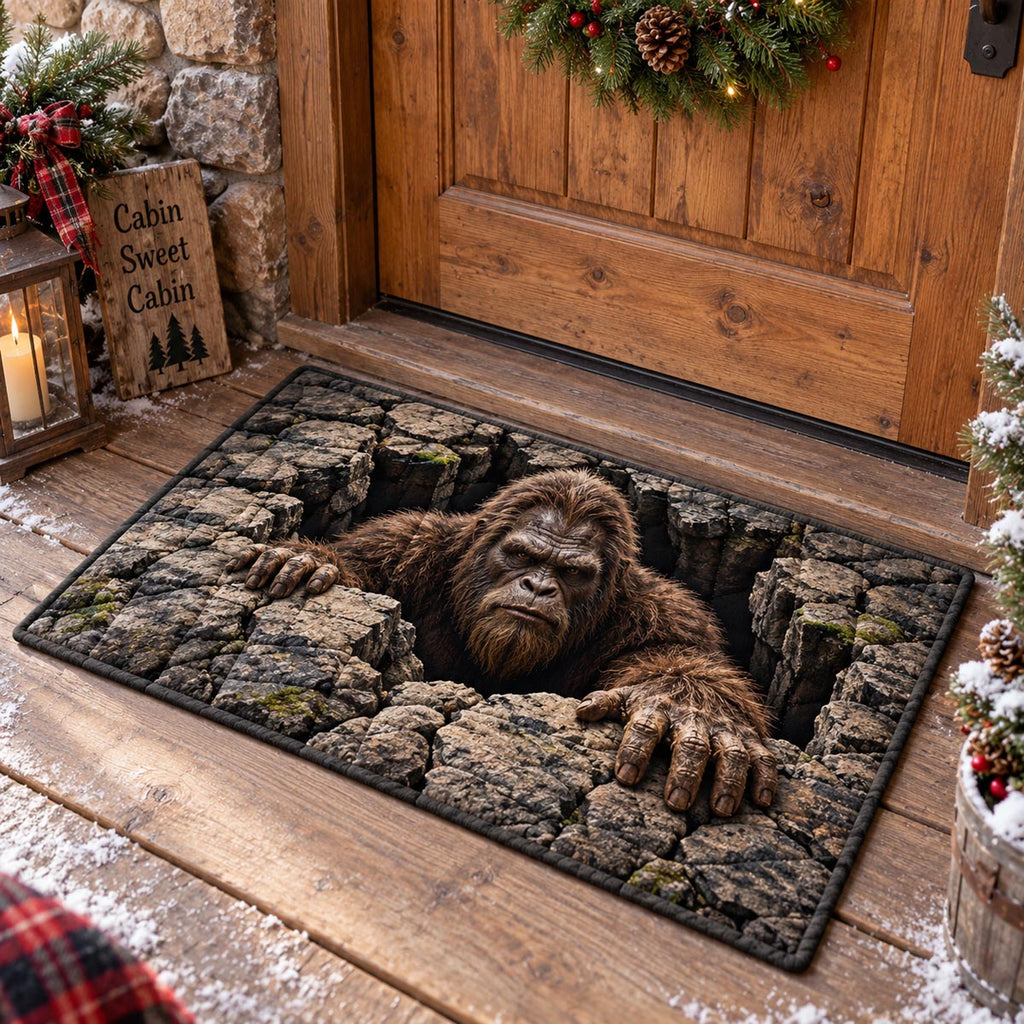 Bigfoot Doorstep Surprise Doormat - Nature Design | Printed Welcome Doormat - washable non-slip printed rug