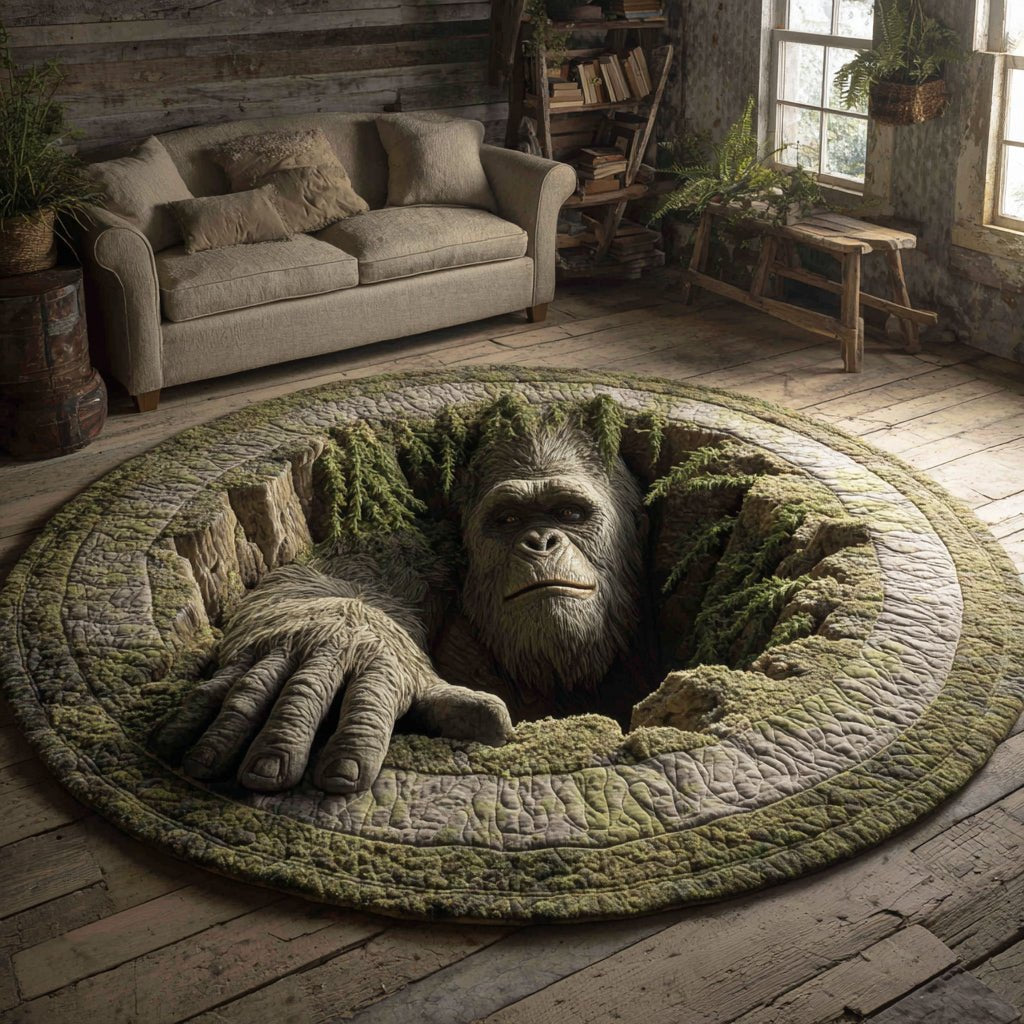 Bigfoot Log Hole Round Mat Rug - washable non-slip printed rug