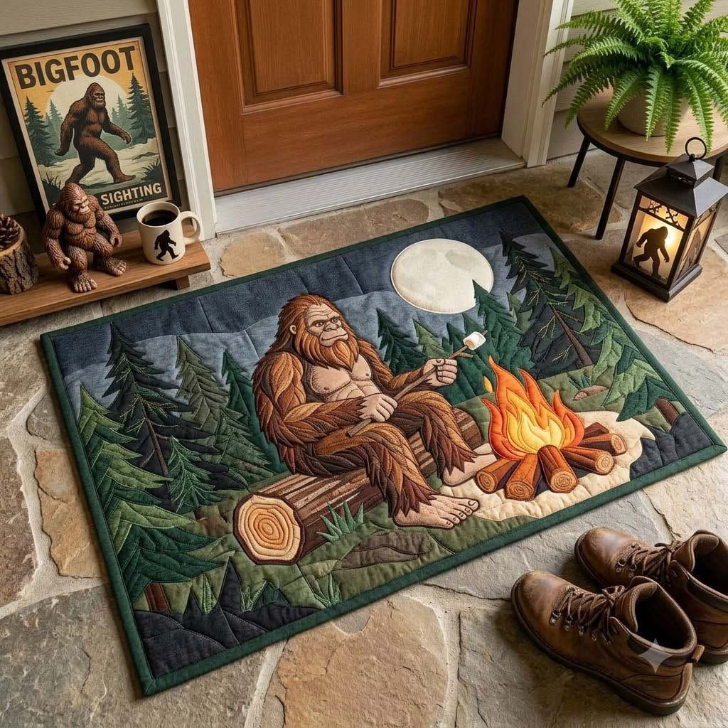 Bigfoot Nights Doormat - Nature Design | Printed Welcome Doormat - washable non-slip printed rug