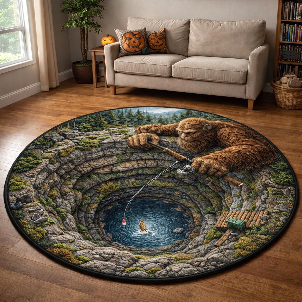Bigfoot Trail Round Mat Rug - washable non-slip printed rug