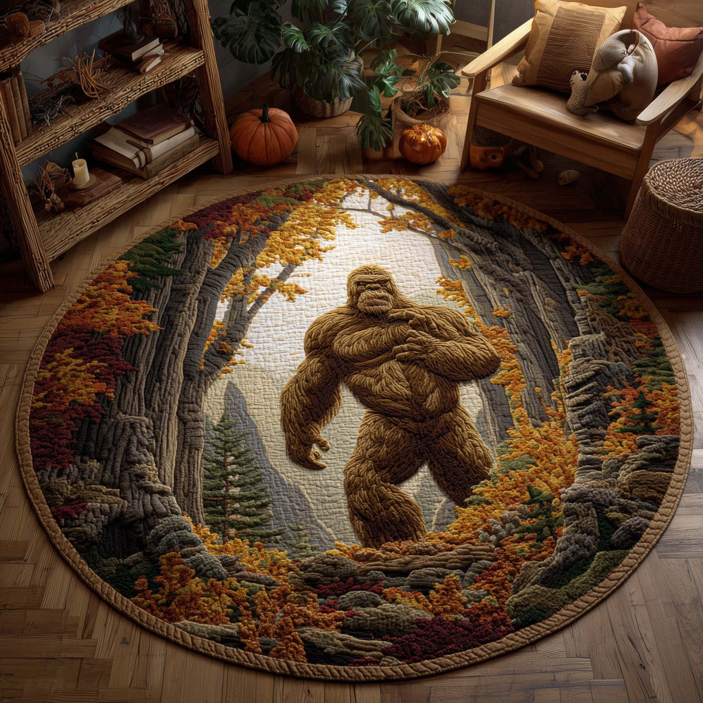 Bigfoot in Autumn Hollow Round Mat Rug GFTOHD11447