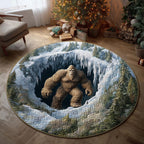 Bigfoot in Frozen Cave Round Mat Rug - Nature Design | Serene Home Decor