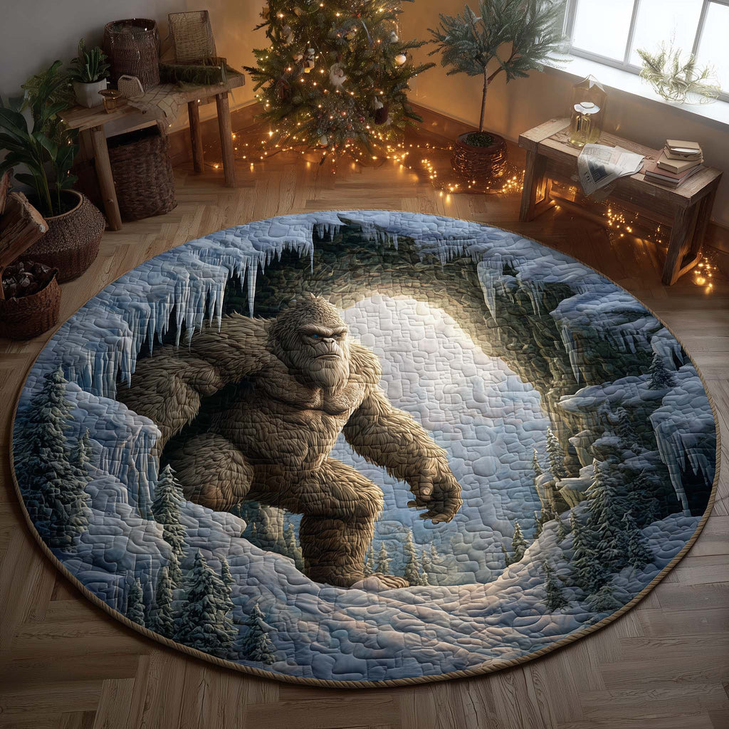 Bigfoot in Frozen Cave Round Mat Rug GFTOHD11449