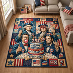 Birthday USA 250 area rug in a living room