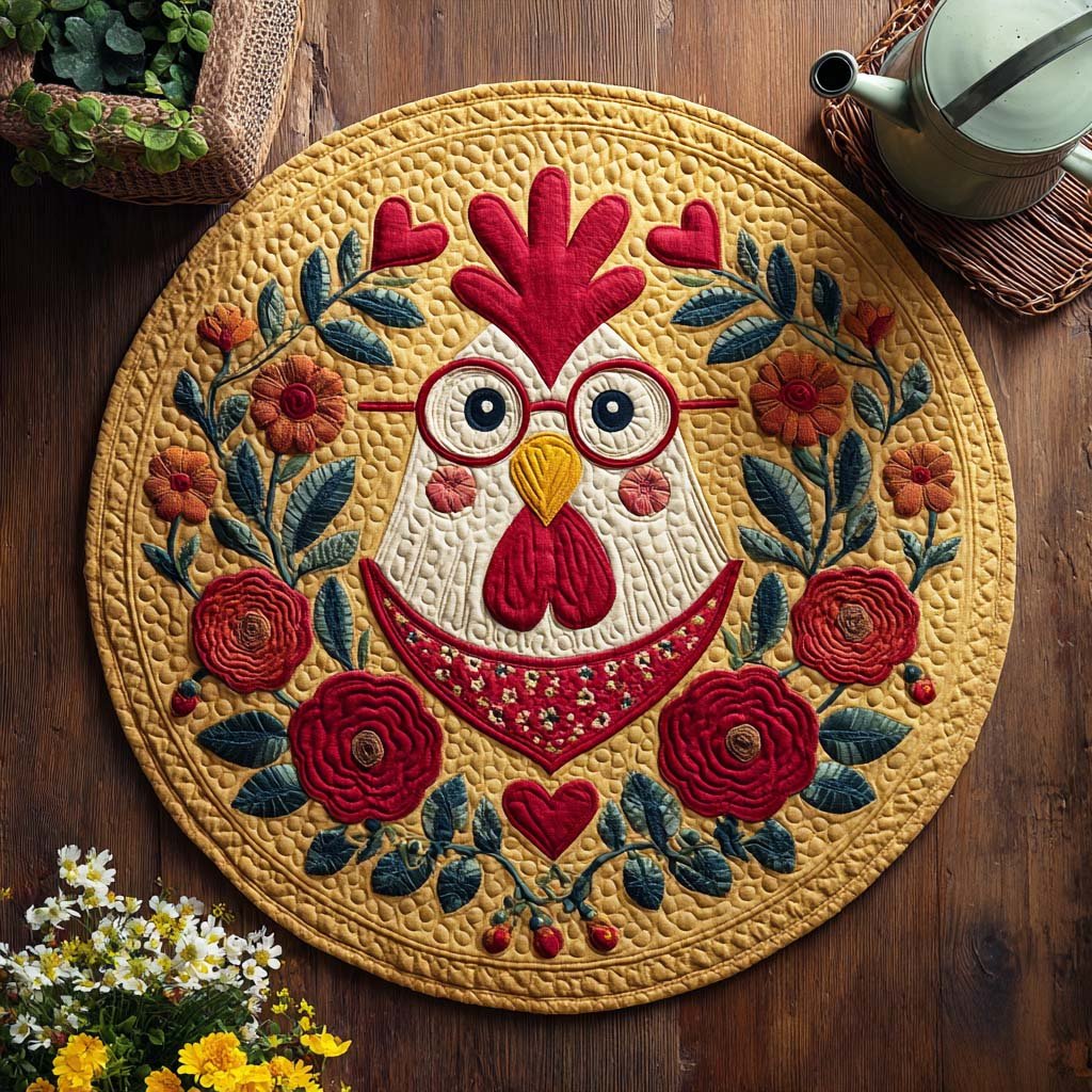 Biscuit Hen Round Mat Rug - washable non-slip printed rug
